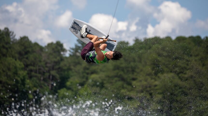 capturing wakeboarder in the air